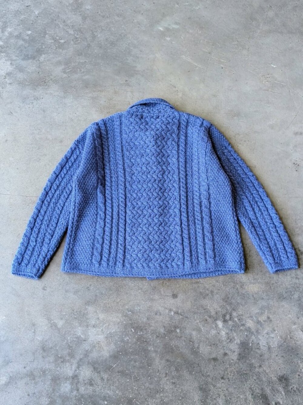 Aran Crafts Irish Cable Knit Fisherman Blue Merino Wool Cardigan Sweater size XL - Picture 6 of 6